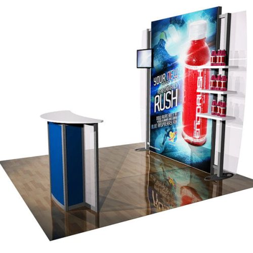 10x10 eco modular backlit shelving tv exhibit kit 09 10 x 10 backlit product display shelving monitor eco smart exhibits classic trade show house 116