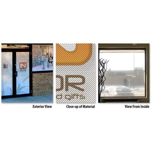 perforated window signs trade show house frame multimedia display 879