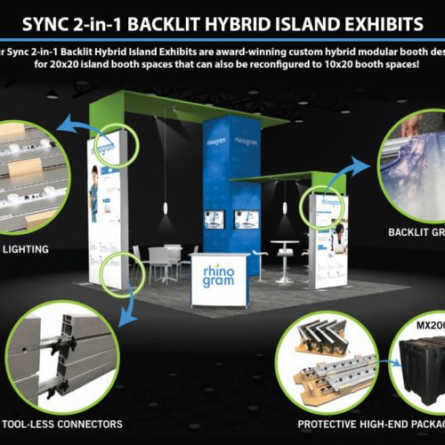 sync 2 in 1 backlit hybrid island exhibit kit trade show house 579