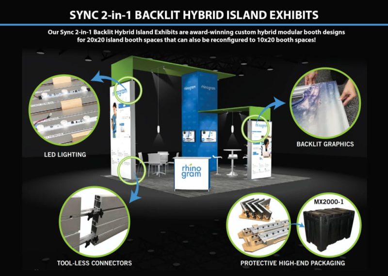 sync 2 in 1 backlit hybrid island exhibit kit trade show house 579