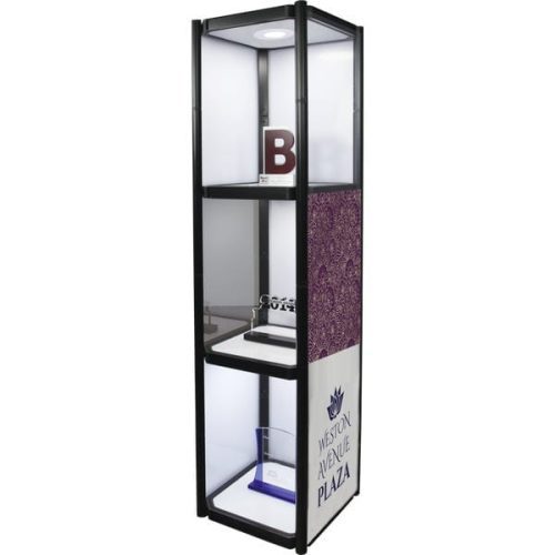 Twist-Lock Portable Showcase Display Cabinet Tower with 3 Shelves - Add 3 Printed Side Panels