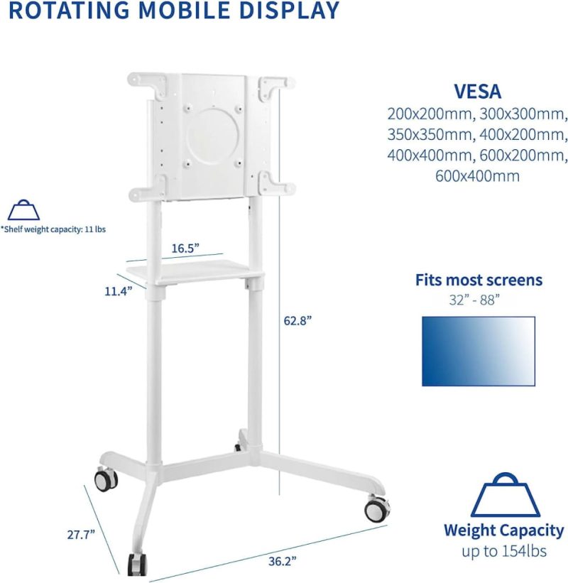 v2 white rotating vertical tv monitor stand wheels stands trade show house 220